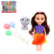 POUPEE 15CM MECHE COULEUR AVEC CHIEN ET BALLONS, ASST